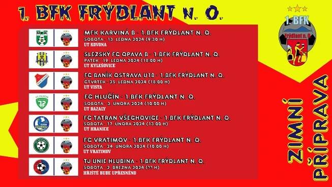 Příprava na jaro začíná, čeká nás sedm utkání - 1. BFK Frýdlant n/O