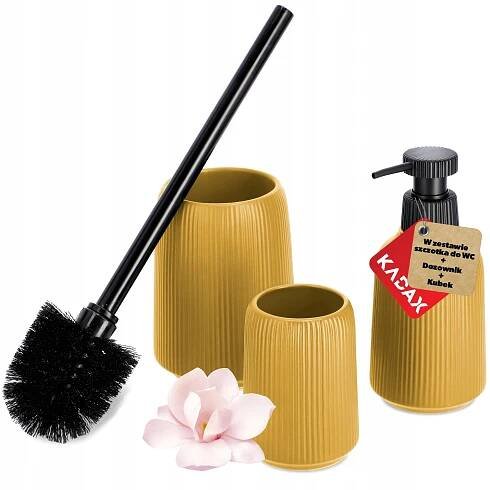 KOUPELNOVÝ SET PŘÍSLUŠENSTVÍ 3v1 HRNEK DÁVKOVAČ NA MÝDLO WC ŠTĚTKA Váha výrobku včetně jednotkového obalu 1.3 kg