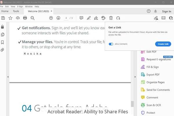 adobe acrobat reader dc feature