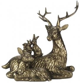 Zlatá antik dekorační socha Jelen se zvířátky - 18*9*17 cm