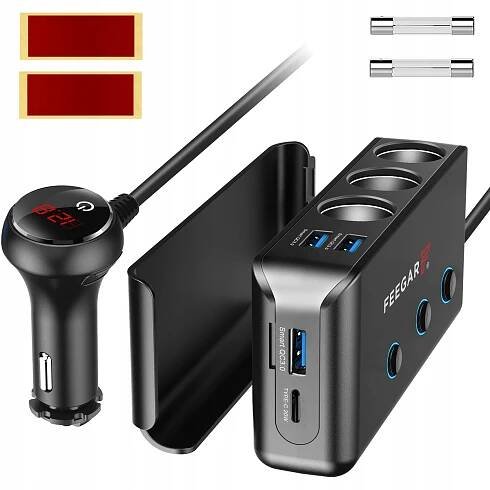 ROZDĚLOVAČ ZÁSUVKY ZAPALOVAČE FEEGAR 12-24V USB Rozbočovač Nabíječka QC