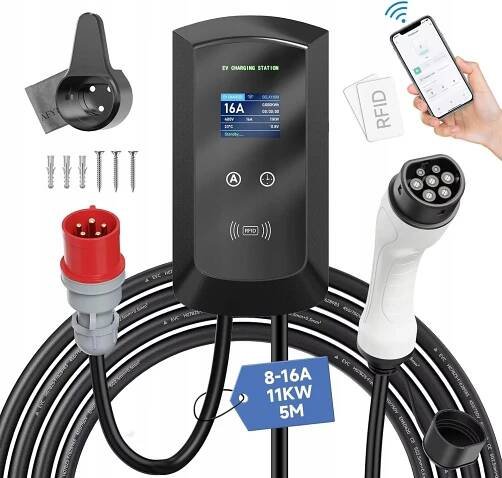 Nástěnná nabíjecí stanice EV nabíječka Typ 2 11 kW 5 m CEE 16A App RFID RCD CE