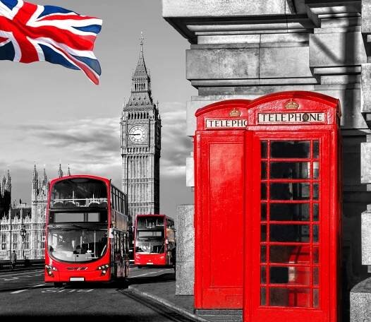 Londýn symboly s Big Ben, Double Decker Bus a červené telefonní budky v Anglii, Velká Británie — Stock Fotografie © samot #78196912