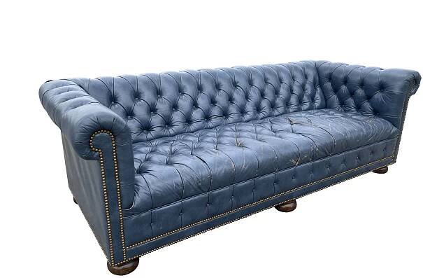 Unusual Blue Leather Chesterfield Sofa 