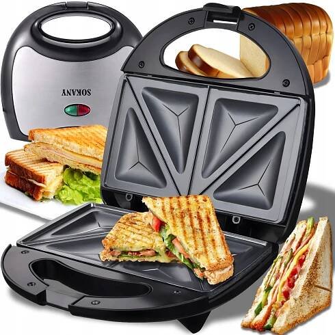 TOUSTOVAČ SENDVIČOVAČ SANDWICH VÝKONNÝ 750W TROJÚHELNÍKY BEZPEČNÝ