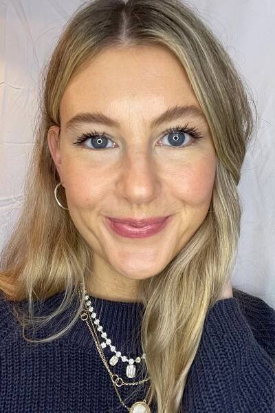 Maybelline Lash Sensational Sky High Mascara - beauty editor katie thomas smiling and wearing the mascara