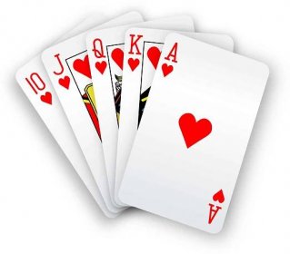 Poker karty straight flush srdce ruku — Stocková ilustrace