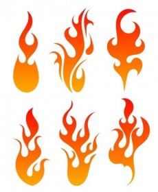 Kreslený Fire Flames Set světelný efekt pro Web, herní Design ploché styl. Vektorové ilustrace — Ilustrace
