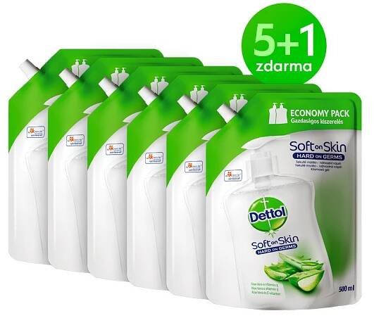 Dettol Jemná aloe a vitamin E tekuté mýdlo náhradní náplň, 6x 500 ml