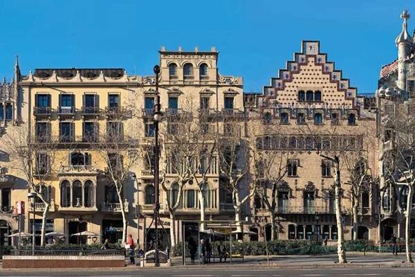 Street view of buildings at so called Mansana de la Discordia in Barcelona