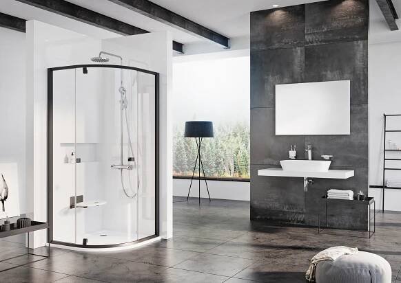 Ravak Pivot - Sprchový kout čtvrtkruhový PSKK3-90, 87-90 cm, černá/sklo 37677300Z1