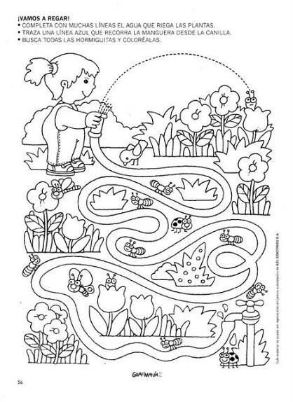 a coloring page with an image of a child playing in the garden