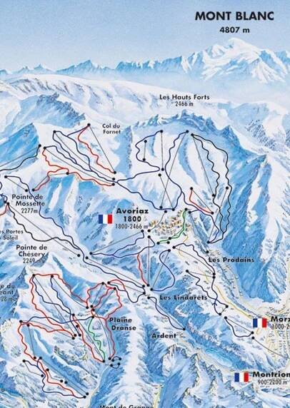 Lyžařská mapa sjezdovek areálu Avoriaz / Morzine
