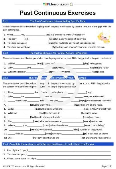 Past Continuous Exercises | ESL Worksheets