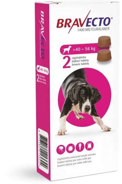 Bravecto XL Dog 1400 mg žvýkací tablety pro extra velké psy (>40 - 56 kg) ⋆ CYMEDICA – partner pro veterinární profesionály