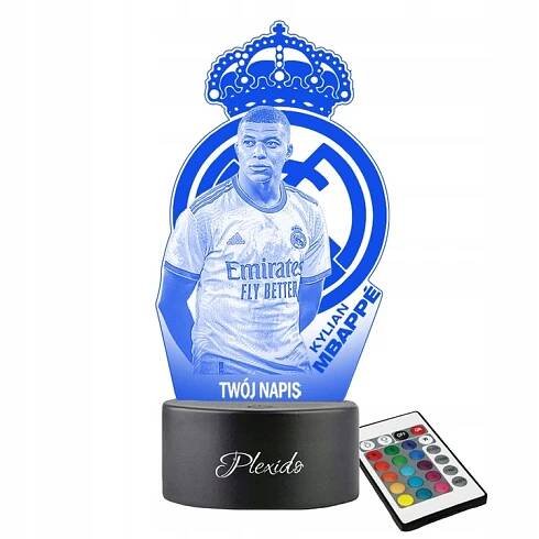 Noční Lampa Kylian Mbappe Real Madrid Fotbal Gravírování Dárek Narozeniny