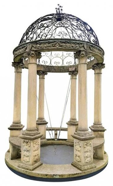 Sculpted garden gloriette with wrought-iron top, 1920s, offered by Piet Jonker Architectural Antiques