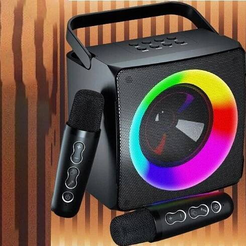 PŘENOSNÝ BLUETOOTH REPRODUKTOR KARAOKE LED 2 MIKROFONY AUX/USB/TF ČERNÝ Obsahuje baterie ano