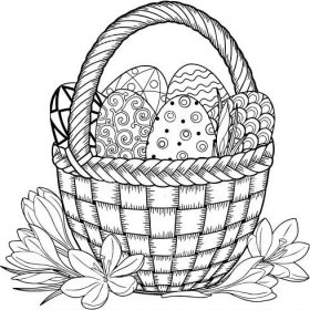 Velikonoční vajíčka ve velikonočním košíku - omalovánky k vytisknutí