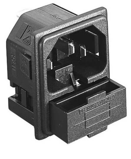 Konektor IEC C14, Samec, Montáž na panel velikost pojistky 5 x 20mm, 10A, 250 V