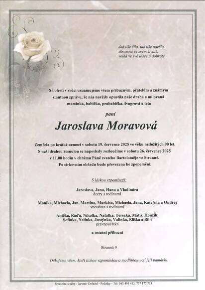 Jaroslava Moravová – Pohřební služba Počátky