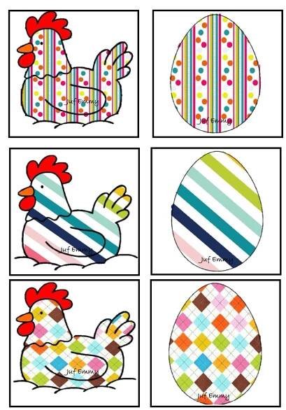 four different easter cards with eggs and roosters in the middle one has an egg on it