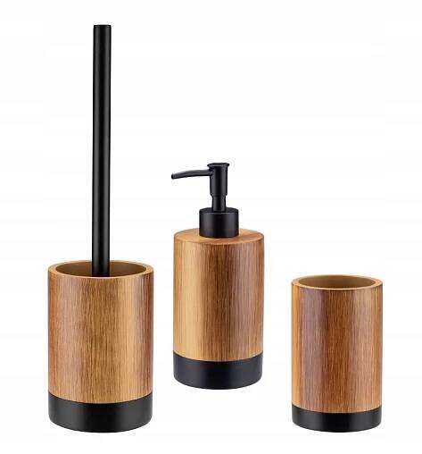 Koupelnový set 3-el. WOOD polyresin černý mat imitace bambusového dřeva