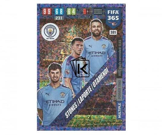 Fotbalová kartička Panini FIFA 365 – 2020 Multiple 381 Manchester City Stones Laporte Otamendi