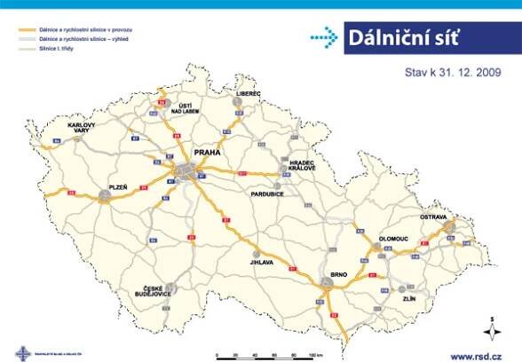 Dálniční síť - Stav k 31. 12. 2009