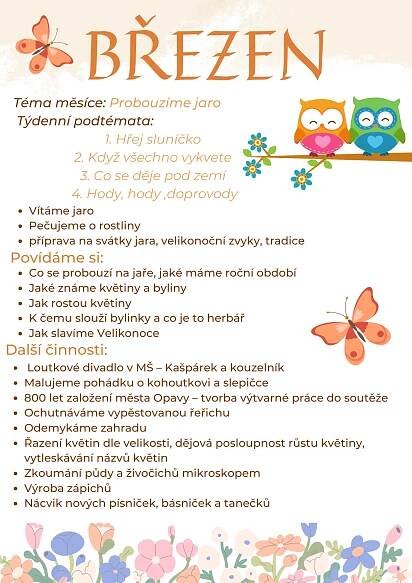 Týdenní plán MŠ Komárov 3. třída | ZŠ a MŠ Opava Komárov