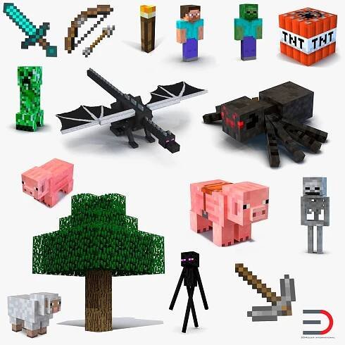 3d Model Minecraft Set Torch