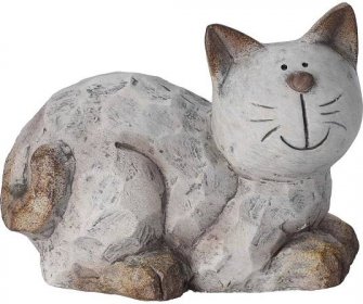Dekorační soška (2 druhy) Ležící kočka, šedá keramika