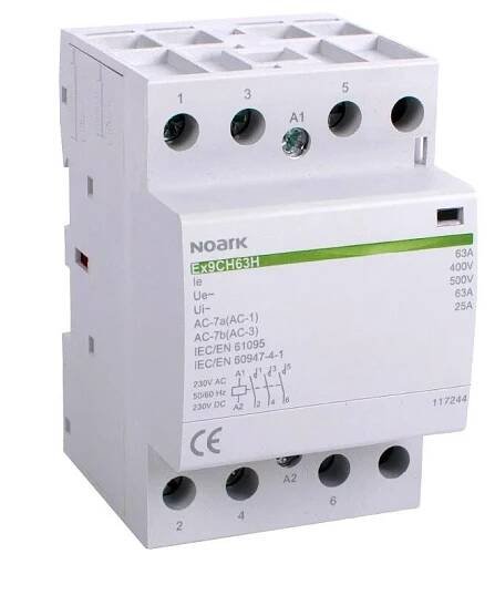 NOARK 117269 Ex9CH63H 31 230V AC/DC Tichý instalační stykač, 63A, 230V AC/DC, 3 zapínací + 1 vypínací kontakty