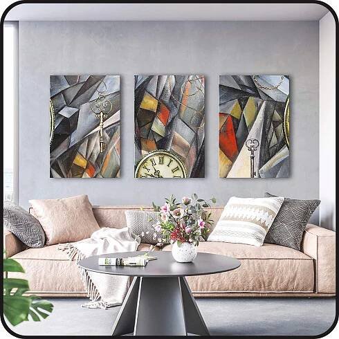 SADA OBRAZŮ NA PLÁTNĚ LOFT BETON HODINY OBRAZY OBÝVACÍHO POKOJE TRIPTYCH 120x50 cm Kód výrobce NOWOCZESNA DEKORACJA ŚCIENNA OBRAZ NA ŚCIANĘ