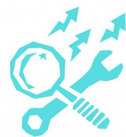 A GIF featuring a spanner & magnifying glass with arrows pointing outwards.