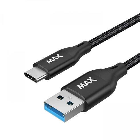Datový kabel MAX kabel USB-A - USB-C, USB 3.0, opletený, 1m, černá