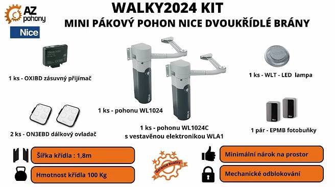 Walky2024 Bidi Kit - mini pákový pohon Nice dvoukřídlé brány WALKY2024BDKCE