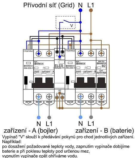 Schema zapojení pro jednofázové provedení