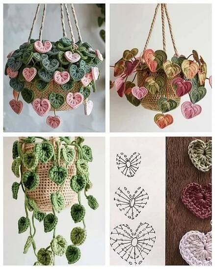 Plants Made With Crochet Hearts: A Whimsical DIY Trend i 2025 | Virkade blommor, Hantverk att sälja, Virkningsprojekt