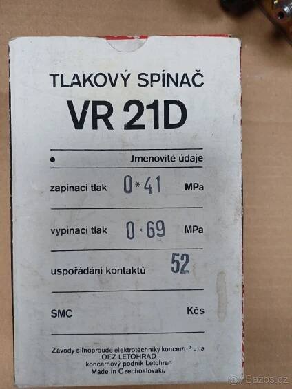 TLAKOVÝ SPÍNAČ  FUNGL NOVÝ VR 21D