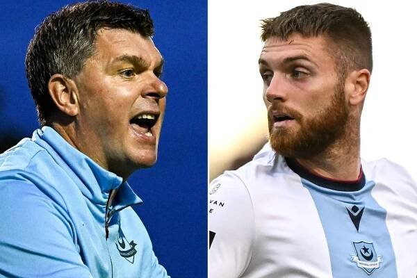An image collage containing 2 images, Image 1 shows Drogheda United manager Kevin Doherty at a soccer match, Image 2 shows Conor Keeley of Drogheda United playing soccer