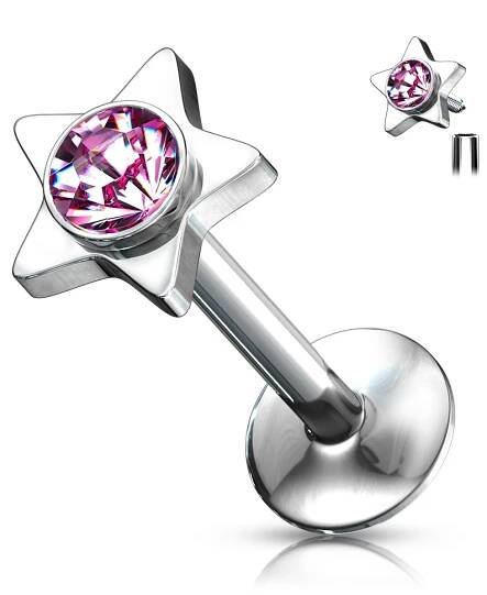 Šperky4U Piercing do brady - labreta hvězda - LB01026-P