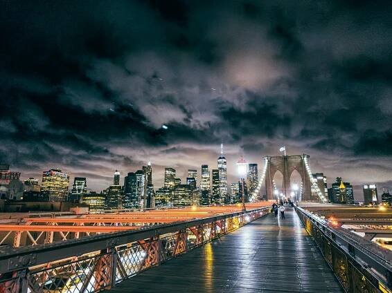 Brooklyn Bridge looking at Manhattan skyline