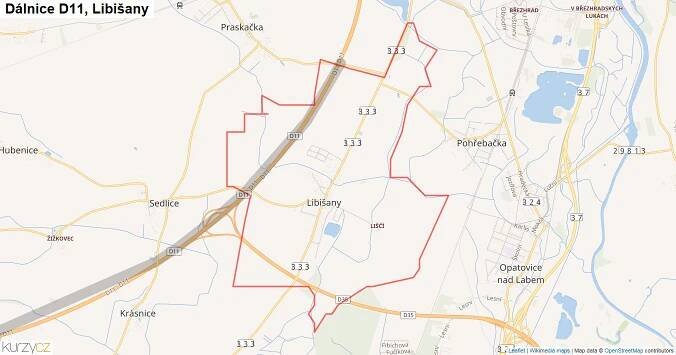Libišany, Dálnice D11 - Mapa