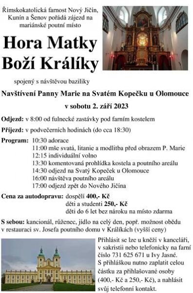 Zájezd na Horu Matky Boží Králíky – Římskokatolická farnost