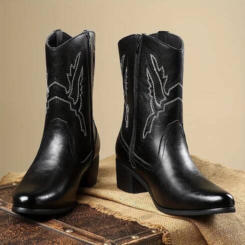 *'S * Cowboy Boots - Slip-On with Round Toe, Rubber Sole, * Boots for Outdoor Sports and Equestrian Activities, Outdoor Boots