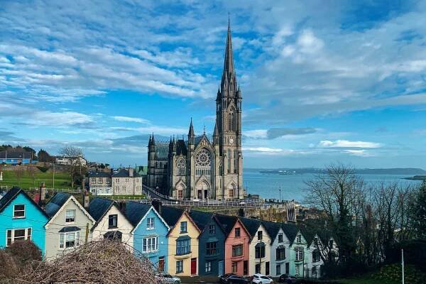 Colorful Houses and Gothic Cathedral by the Sea in Cobh, County Cork, Ireland