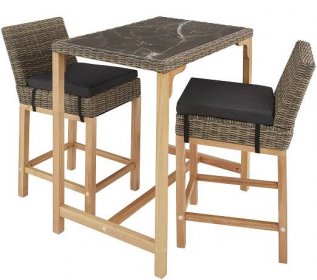 Zahradní sestava Tectake Ratanový barový stůl Kutina se 2 židlemi Latina, přírodní
