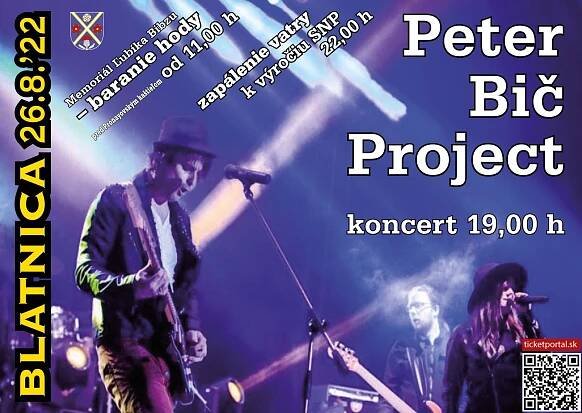Novinky v obci - Koncert kapely Peter Bič Project 26.8.2022 (Piatok) - Obec Blatnica