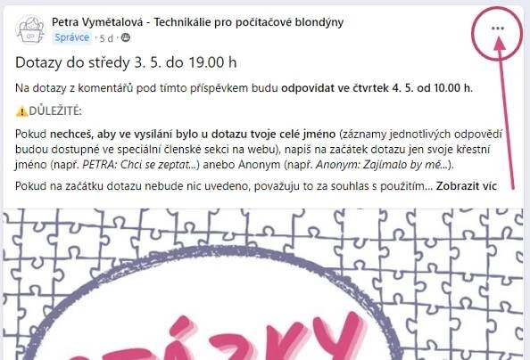 nastavení příspěvku ve facebookové skupině